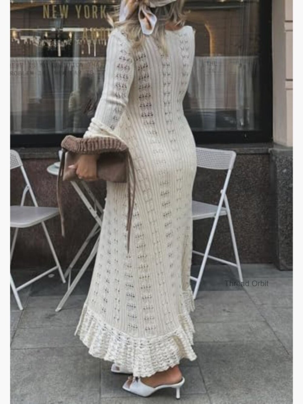 Long Cardigan Sweater Crochet Hollow Out Duster Cover Up Maxi Dress - Picture 6 of 7